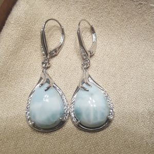 Blue Larimar Sterling Silver Earrings
